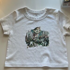 Brandy Melville White Tee with Vintage Cat Design